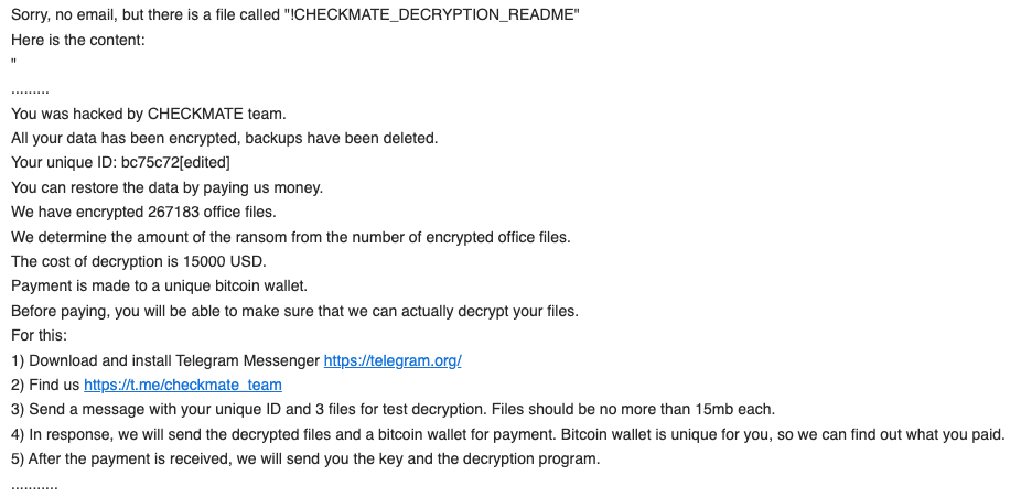 Checkmate Ransomware - Decryption, removal, and lost files