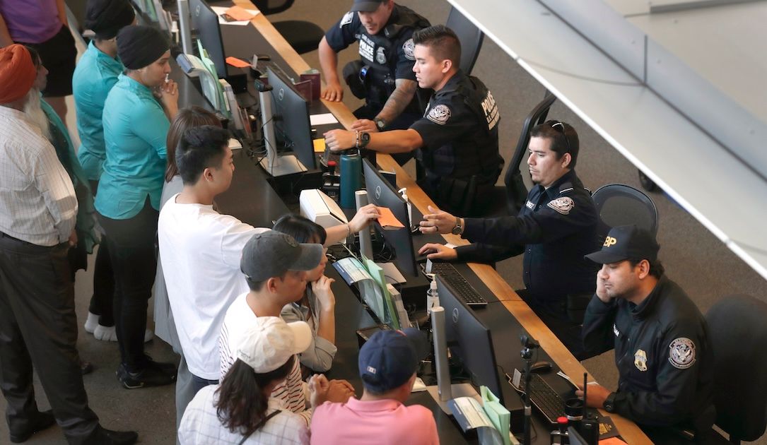 U.S. Customs and Border Protection officers at the Blaine, Washington, port of entry August 29, 2022. 