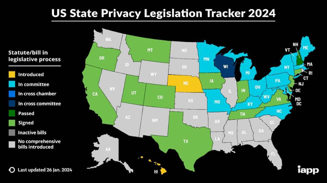 U.S. state privacy legislation map from IAPP