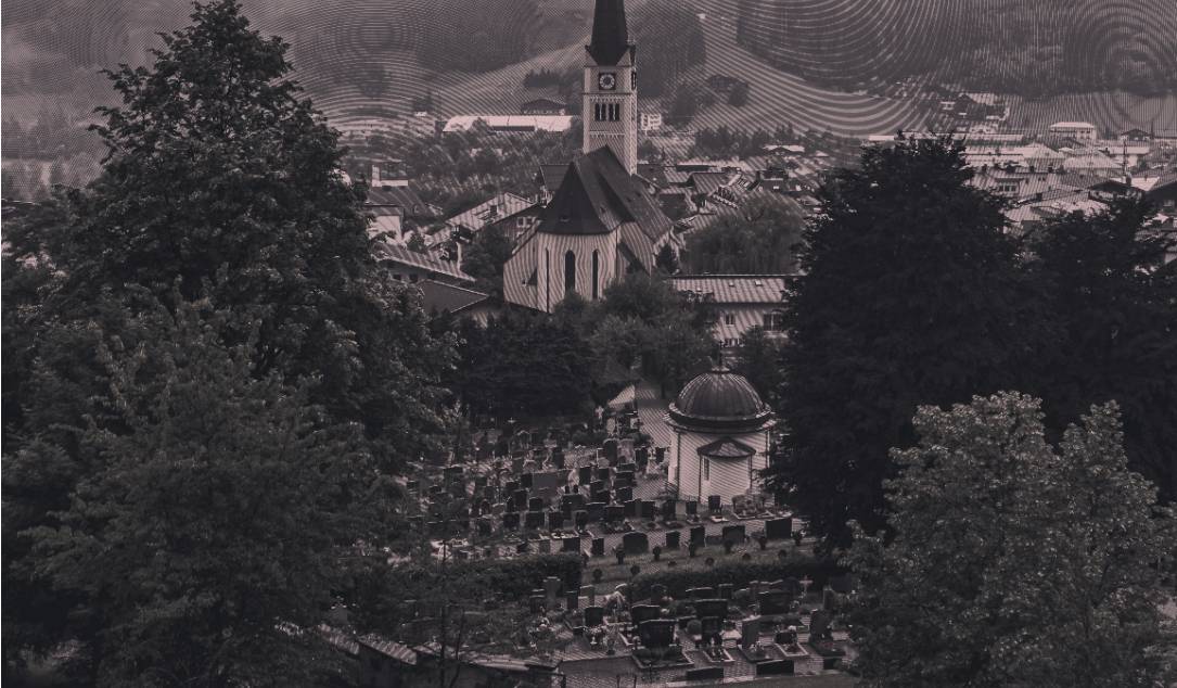A cemetary with church