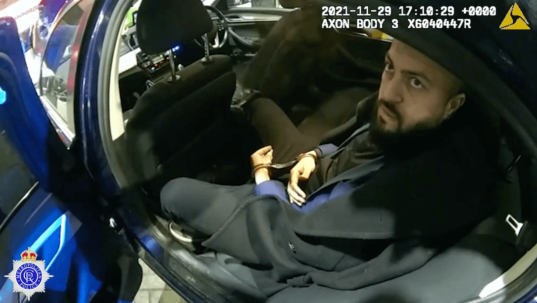 Body camera footage of Fawad Saeidi's arrest. Image: U.K. NCA