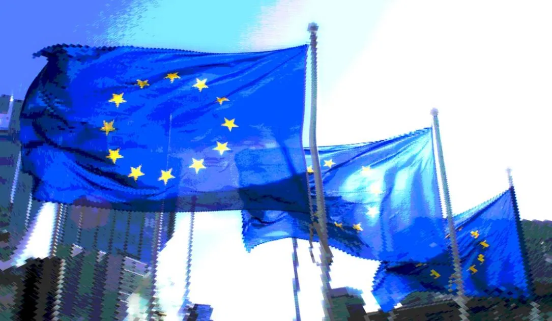 Pixelated Illustration of European Union Flags