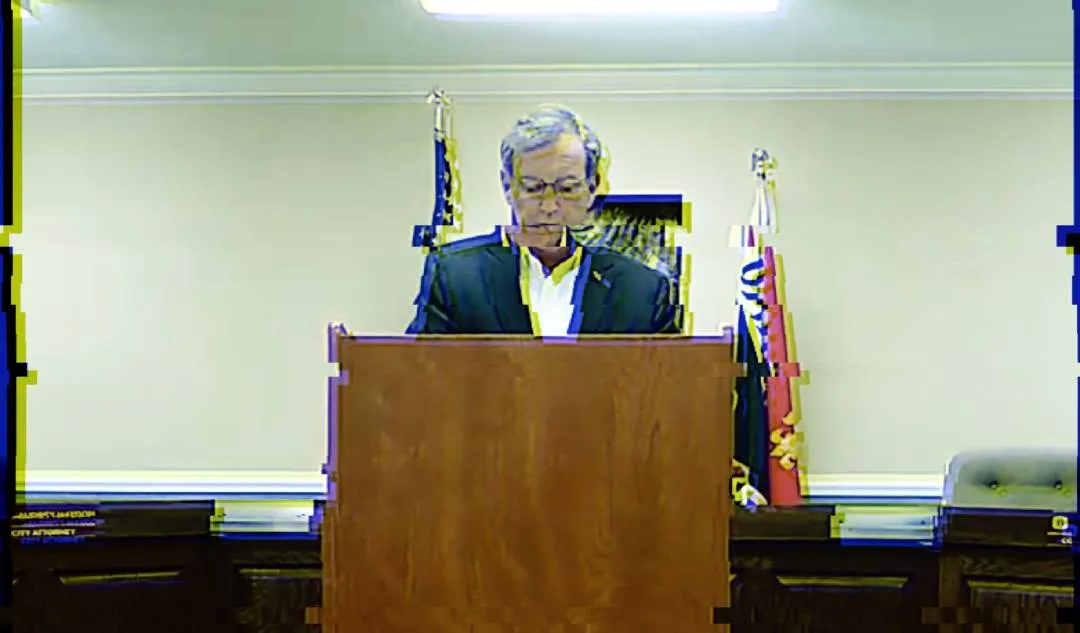 Digital illustration of Bardstown Mayor Dick Heaton's press conference.|