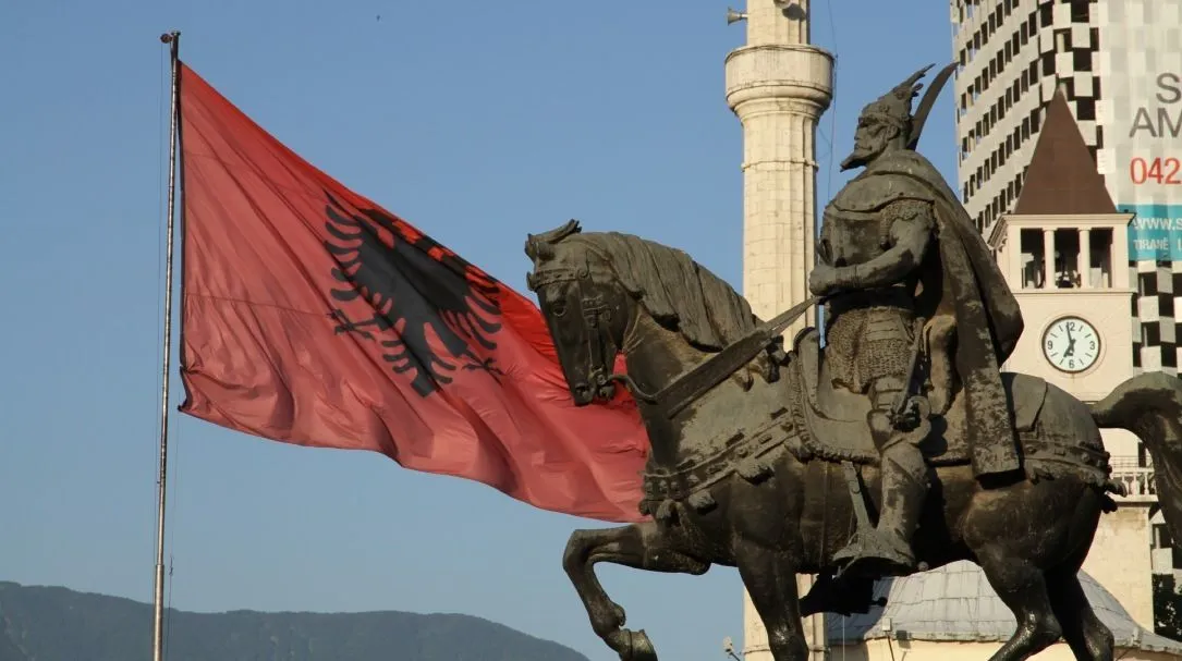 The Albanian flag in Tirana