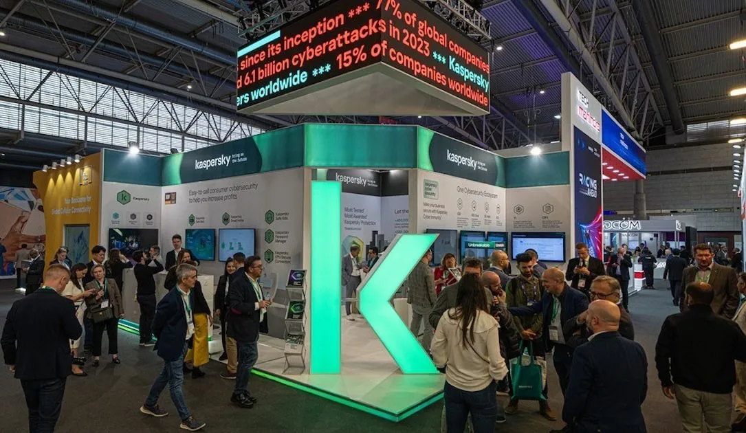 Kaspersky's display at the Mobile World Congress event in Barcelona in 2024. 