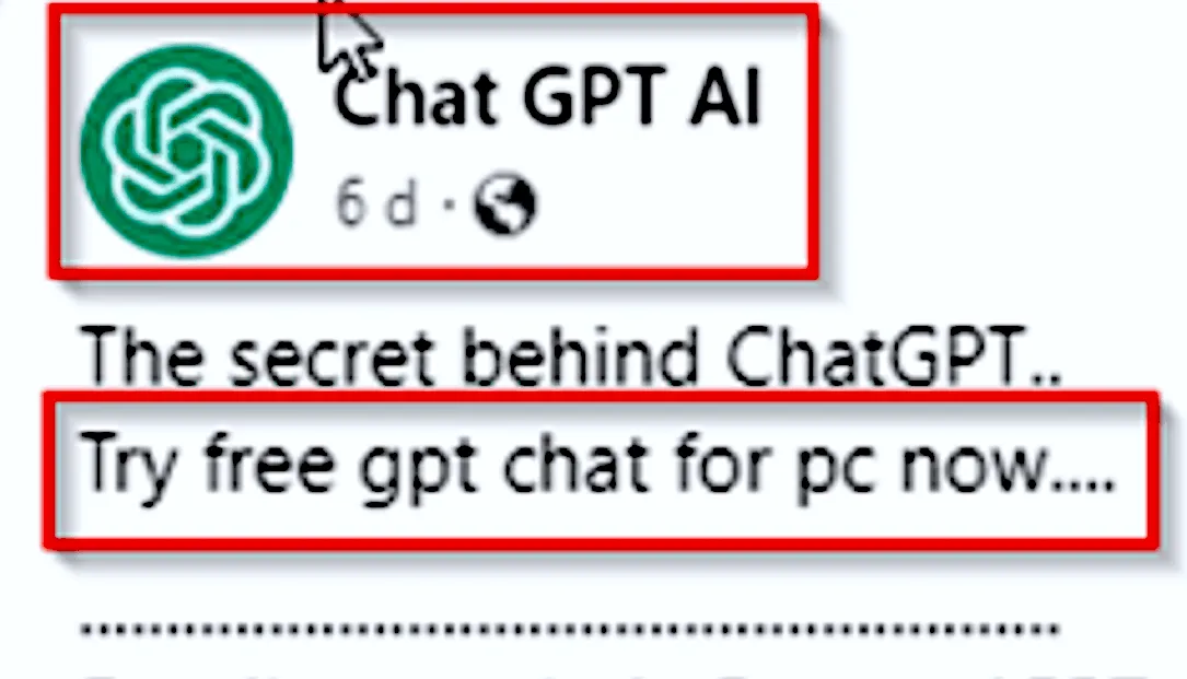link to fake chatgpt, phishing site||Social media post redirects users to the ChatGPT phishing page|Fake OpenAI and ChatGPT website|Malicious spyware posing as ChatGPT.
