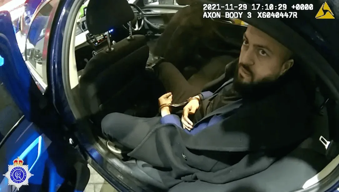 Body camera footage of Fawad Saeidi's arrest. Image: U.K. NCA