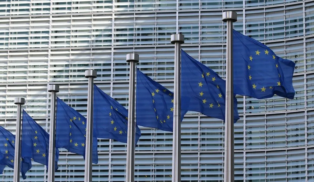 European Union flags at the European Commission Berlaymont building