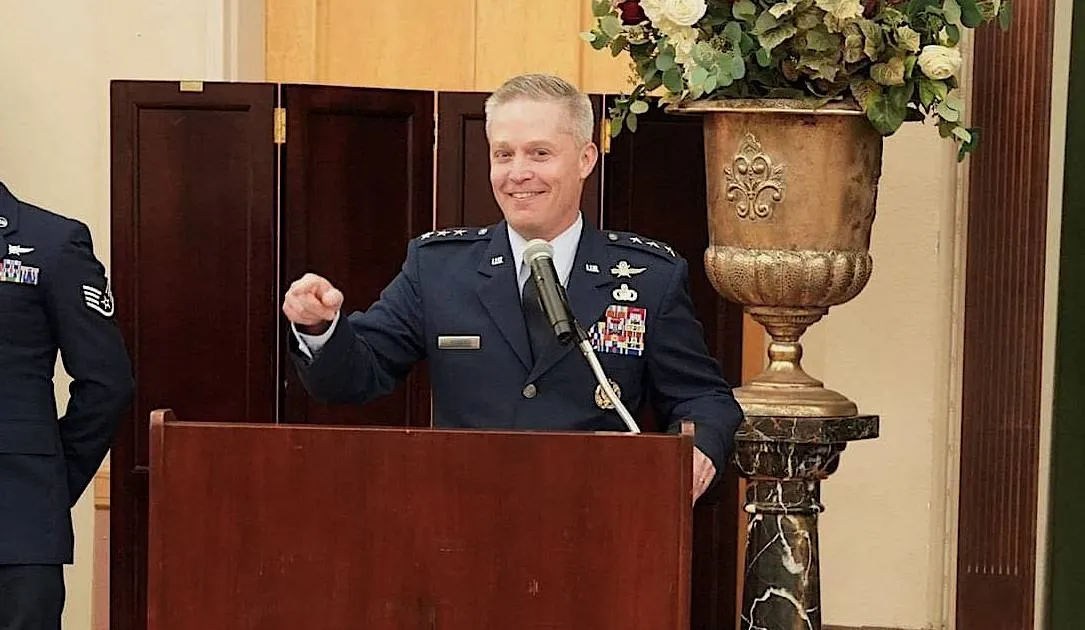 Lt. Gen. Timothy Haugh speaks at a ceremony at Joint Base San Antonio-Lackland, Texas, in July 2021. Image: DoD / Nadine Wiley De Moura