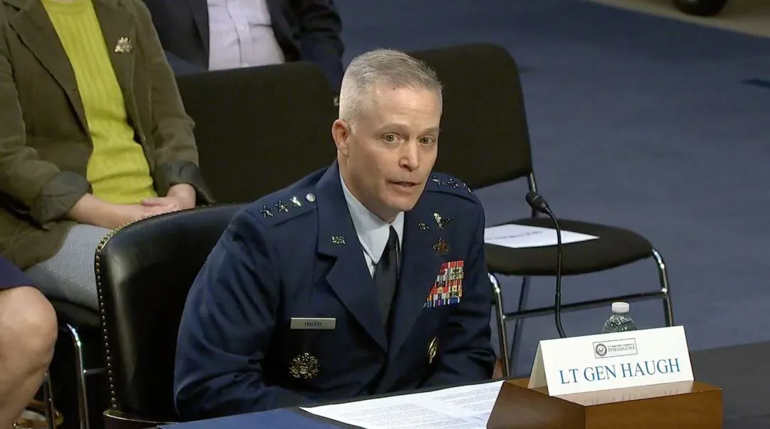 Lt. Gen. Timothy Haugh testifying before the Senate Intelligence Committee Wednesday.