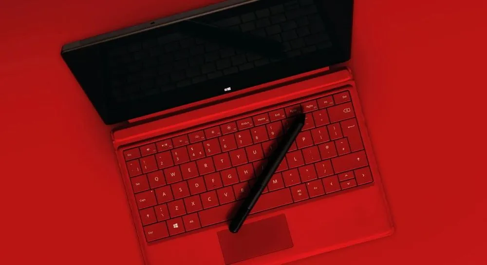 A red laptop