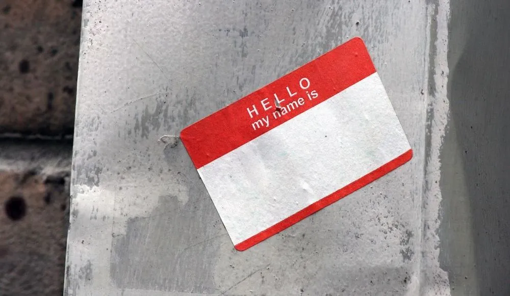 "HELLO my name is" sticker, label