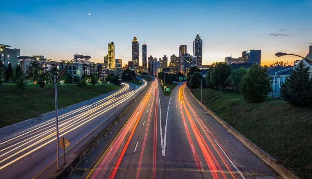 Car lights in a city