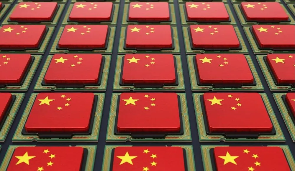 illustration of China flags on microchips