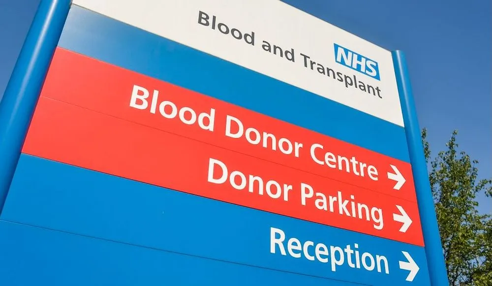 U.K. blood donor centre sign