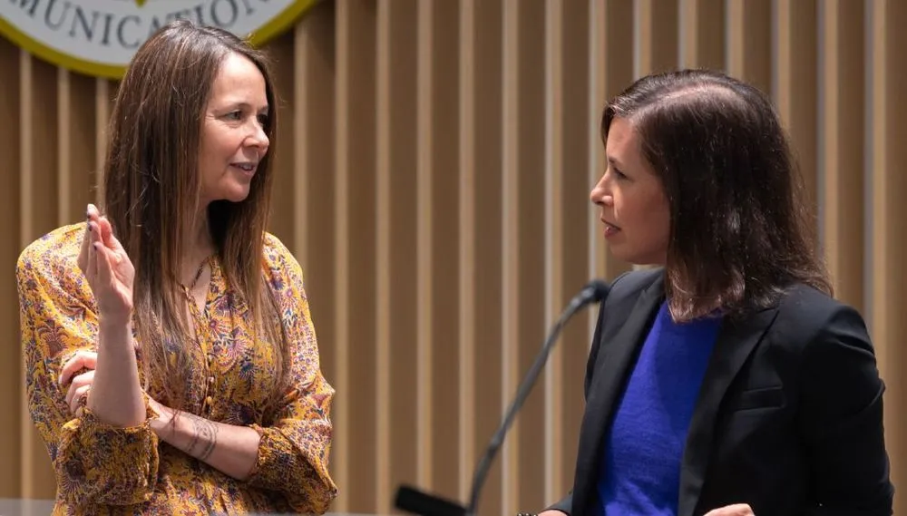 CISA Director Easterly (left) and FCC Chairwoman Rosenworcel delivering remarks at the BGP event. Image: FCC