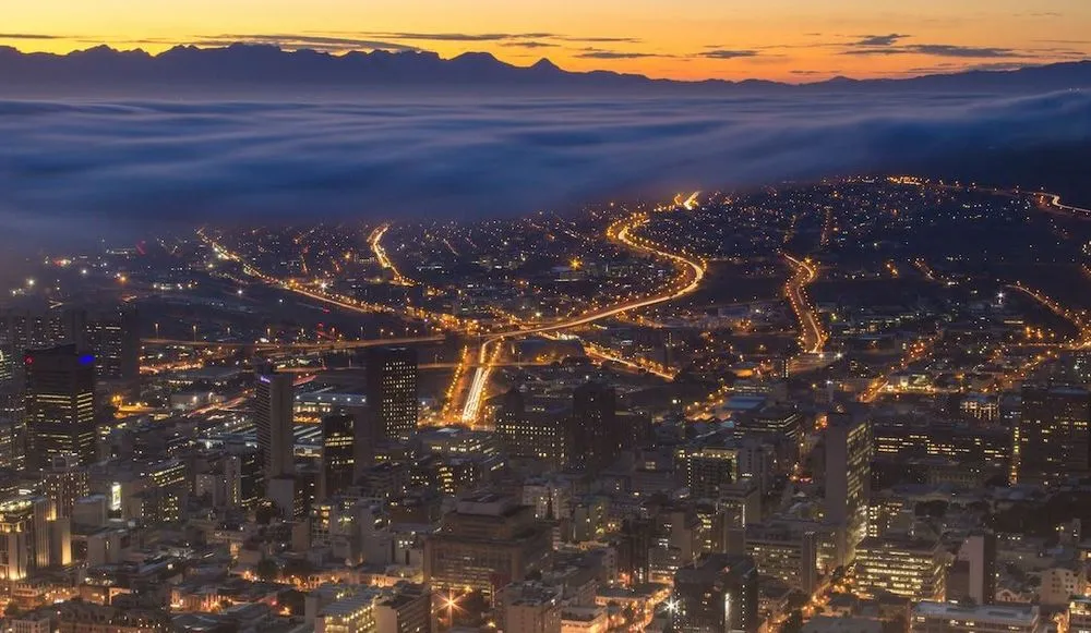 Fog settling on Cape Town, South Africa