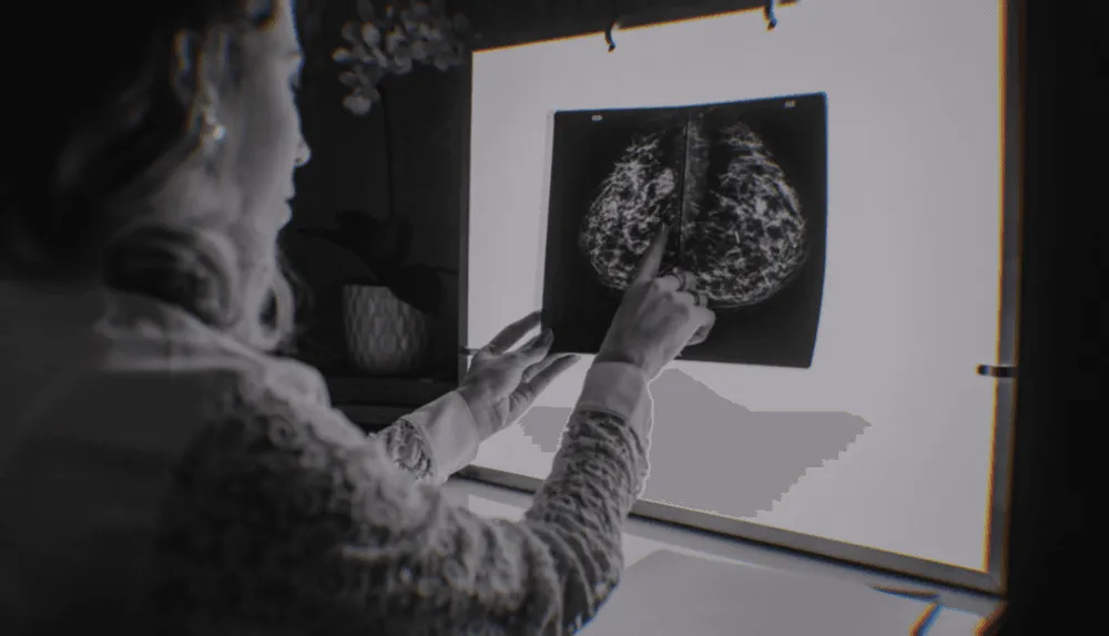 A radiology technician examining an x-ray.