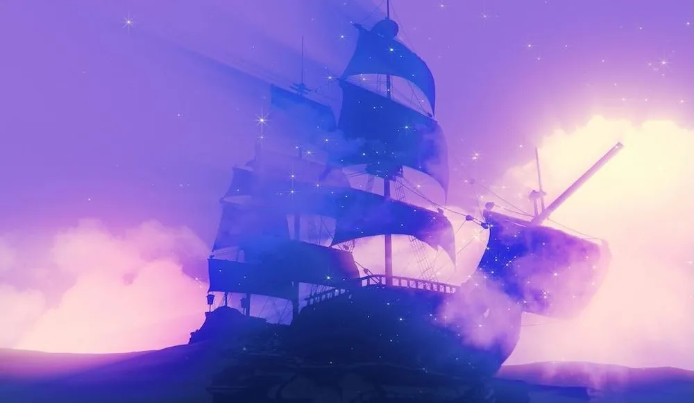 purple digital pirate ship