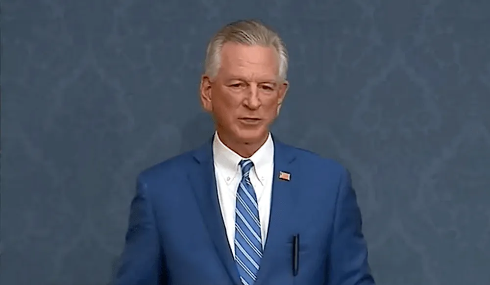 Republican Sen. Tommy Tuberville (R-AL) speaks November 1, 2023, on the Senate floor.