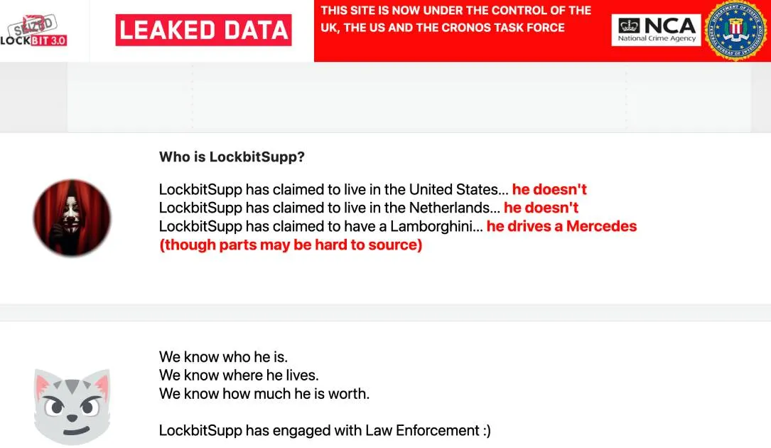 A screenshot from the seized LockBit website.