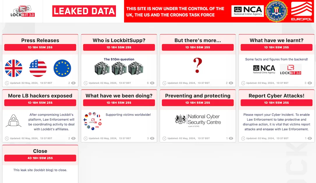 Seized LockBit ransomware darknet site on May 5, 2024