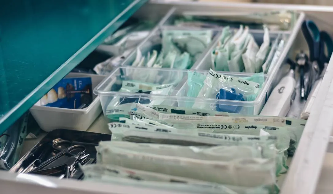 A cabinet of medical supplies