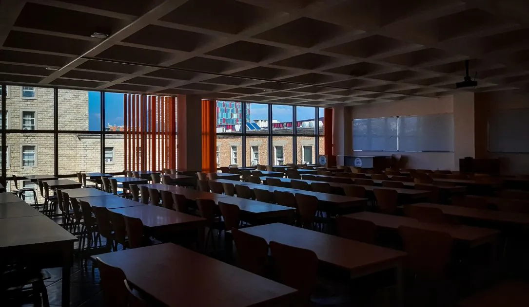 A dark classroom