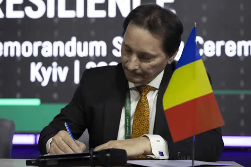 Dan Cimpean, head of Romania’s National Cybersecurity Directorate signs the memorandum establishing the “Cyber Alliance for Regional Resilience” during the Kyiv International Cyber Resilience Forum on February 19, 2026. Credit: Cyber Resilience Forum.