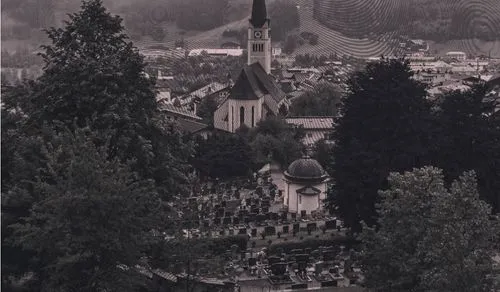 A cemetary with church