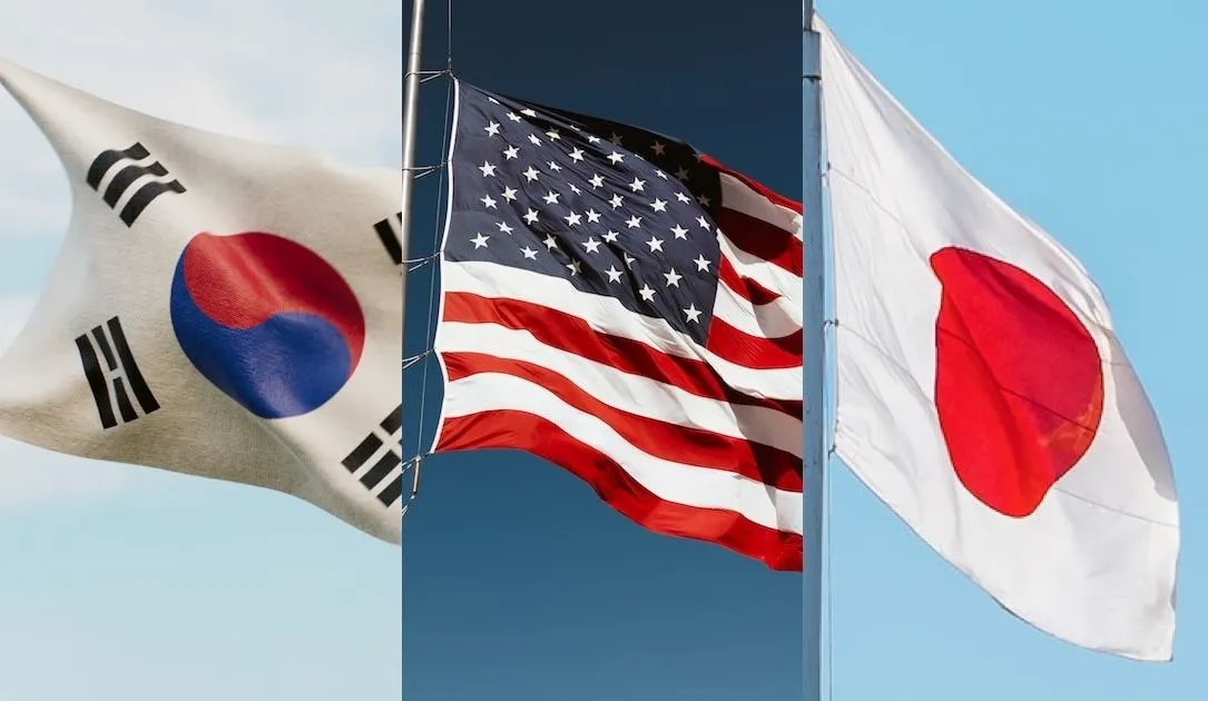 South Korea, U.S. Japan flags