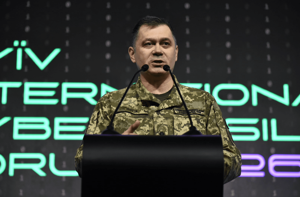 Oleksandr Potii, head of Ukraine’s State Service of Special Communications and Information Protection speaks at the Kyiv International Cyber Resilience Forum on February 19, 2026. Credit: Cyber Resilience Forum.