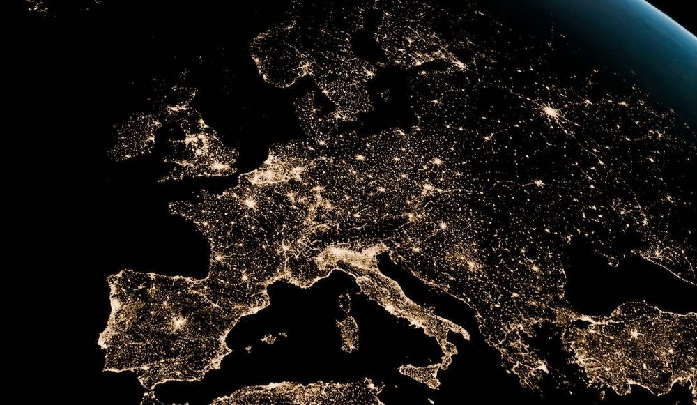 Satellite photo of Europe at night