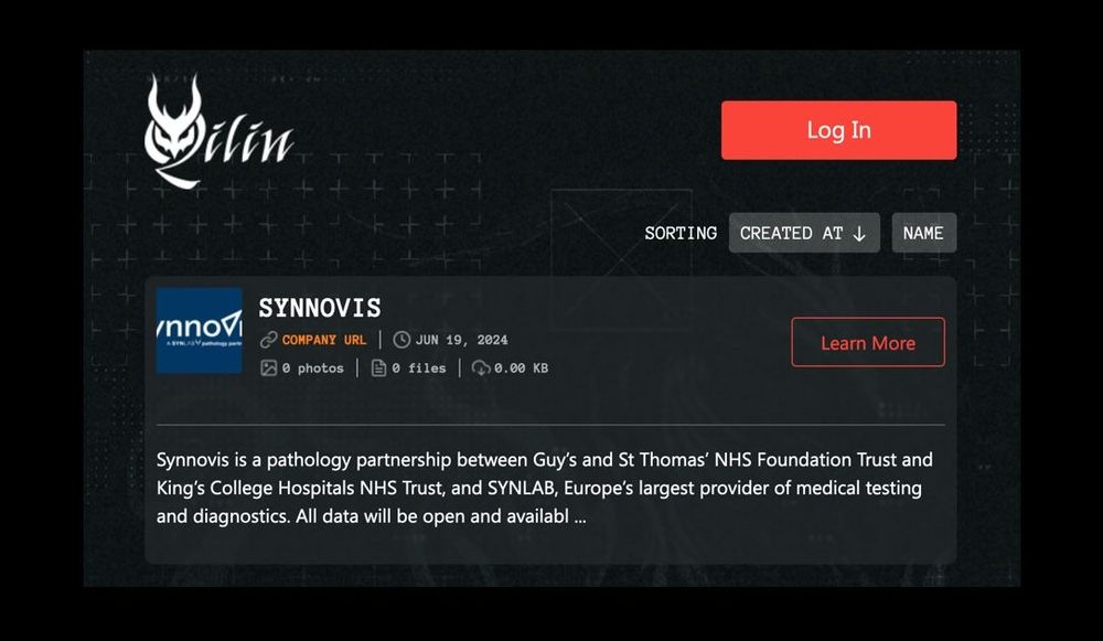 screenshot of Qilin posting on Synnovis