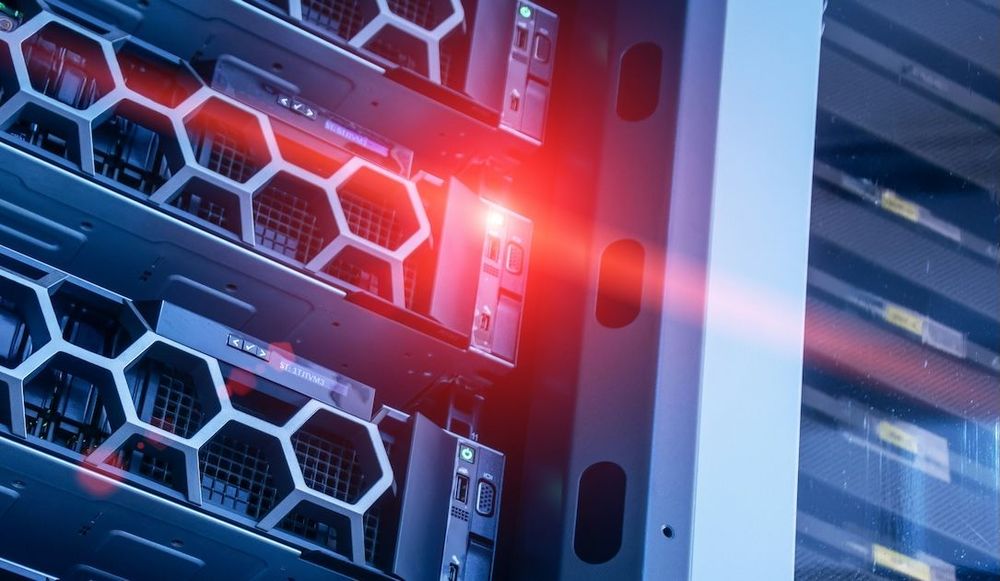 server with a bright red light