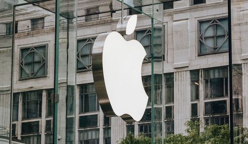 Apple logo on side of building